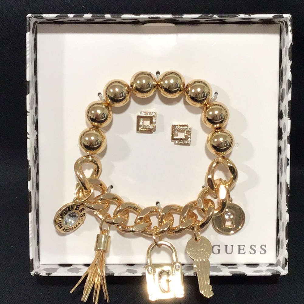 NIB Guess Charm Bracelet and Earrings Set, New